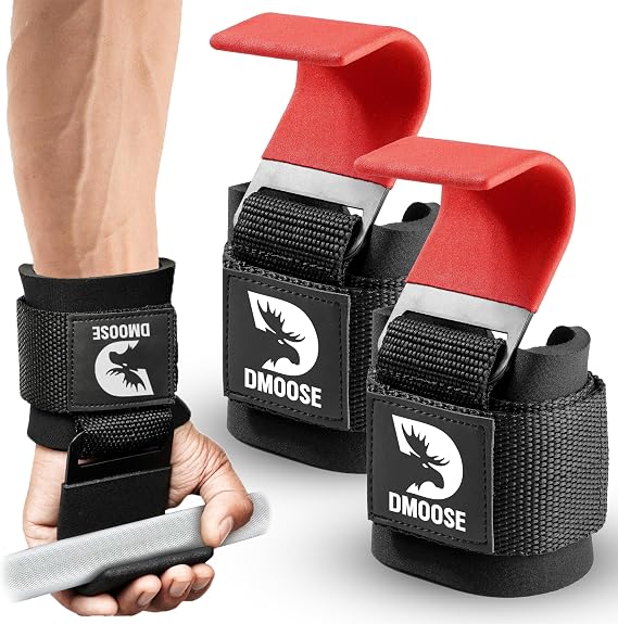 DMoose Weight Lifting Hook Grip - 8mm Thick Padded Neoprene, Double Stitched, Anti-Slip Coating - Secure Grip and Achieve Goals Flat Hooks, Black Flat Hooks