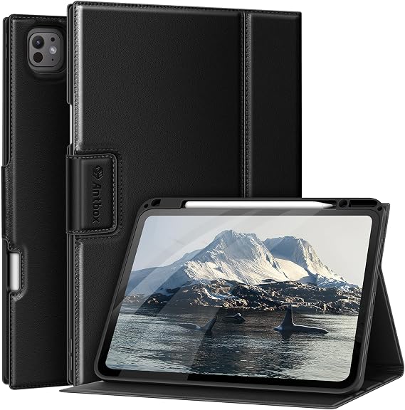 Antbox Case for iPad Pro 13 inch Case (M5/M4) 2025/2024 with Built-in Pencil Holder Supports Pencil Pro and Pencil (USB-C) Auto Sleep/Wake Function PU Leather Cover for iPad Pro 13'' (Black)