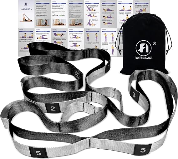 Stretch Bands for Exercise, Non Elastic Yoga Stretching Strap with Loops, 3.8cm x 2.45m, Stretching Bands for Physical Therapy, Yoga, Pilates, Dance, Gymnastics Exercise