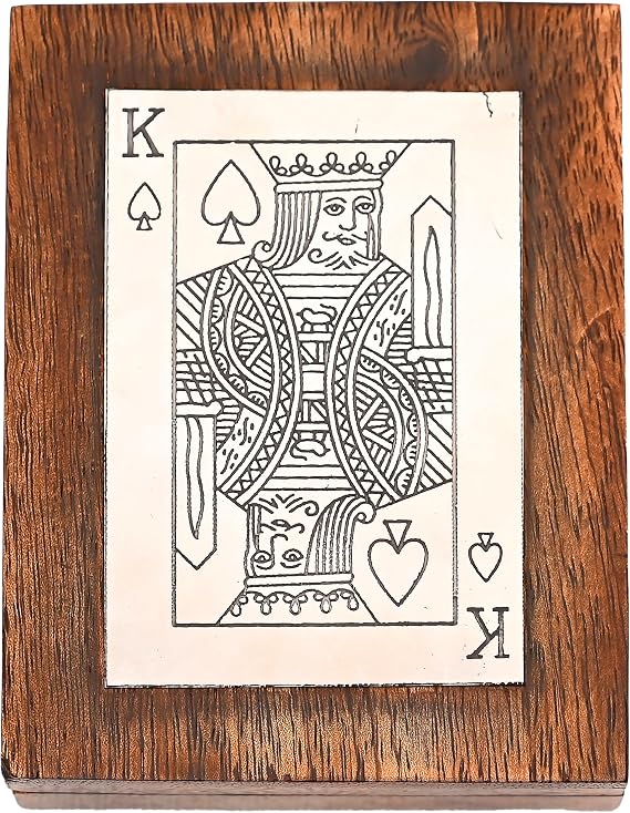 Handmade Wooden Classic Playing Traditional Handcrafted Storage Box King Playing Card Box Holder Organizer with Brass King Design Brown (Design-2)