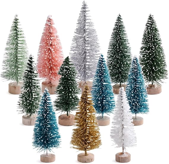 12Pcs Mini Christmas Trees Decorations, Handmade Small Christmas Tree