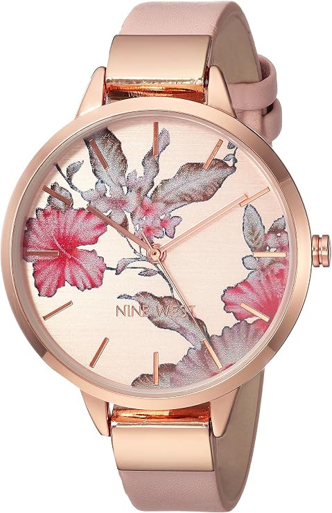 NINE WEST Women's Floral Dial Strap Watch