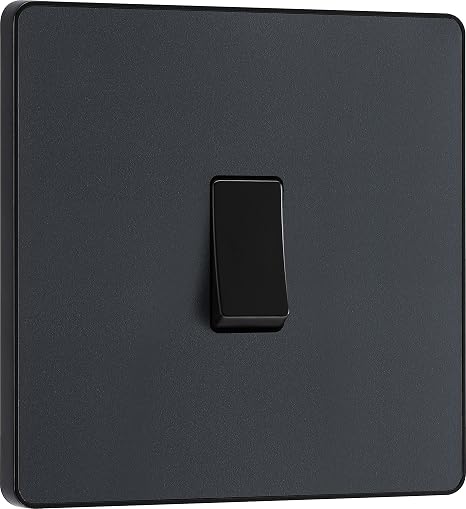 BG Electrical Single Wall Light Switch, 2 Way, Screwless Front Plate, Round Edges, Evolve, Matt Grey, 20A, 16AX, PCDMG12B