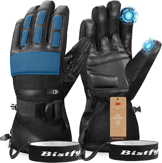 Waterproof Touchscreen Ski Gloves for Men, 3M Thinsulate Windproof Winter Warm Gloves with Hand Joints Protect/Snow Scraper/Anti-Slip Snow Gloves for Skiing Riding Snowboarding Hiking