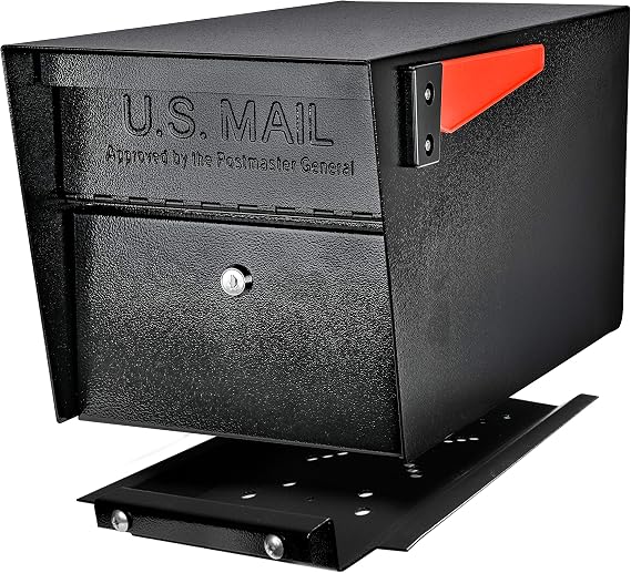 Mail Boss 7500 Mail Manager Pro Curbside Locking Security Mailbox, Black House Numbers and Mounting Plate