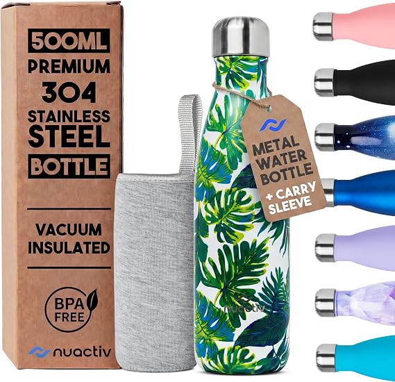 Nuactiv Stainless Steel Water Bottle 500ml Vacuum Insulated Metal Flask