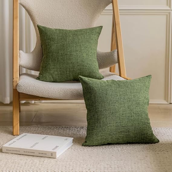 Home Brilliant Green Cushions 45cm x 45cm Set of 2, Cotton Linen Cushion Covers 18x18 for Sofa Bed Chair, Square Pillowcases, 45x45 cm, Green