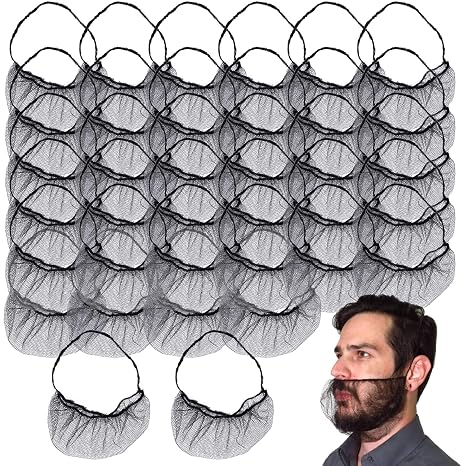 Beard Nets, 100 Pcs Comfortable Protective Beard Nets Catering Black Elastic Nylon Beard Covers for Chefs, Food Service Beard Net Face Hair Mask for Men