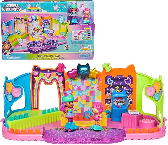 Gabby's Dollhouse, parti odası oyun seti, Gabby ve Marty figürlü kaykay parkı çatı katı odası, mobilya ve aksesuarlar, 3 yaş ve üzeri
