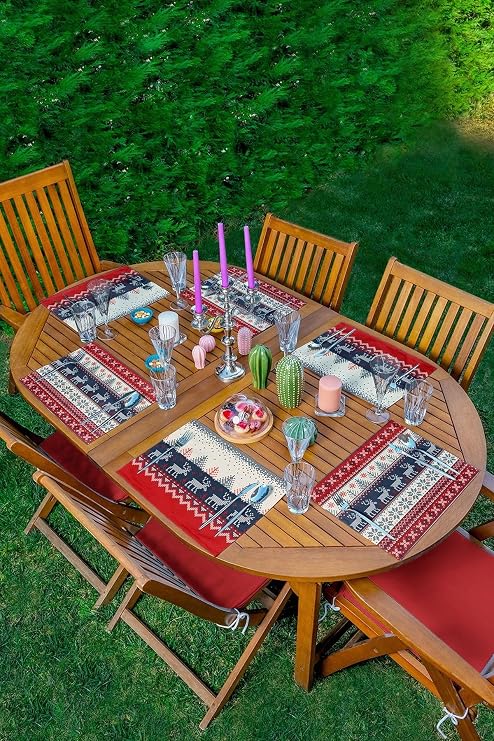 RealHomes 6'lı Kanaviçe Motifli Özel Tasarım Amerikan Servis Seti