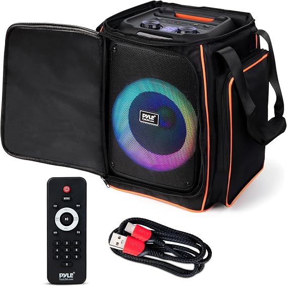 Pyle Partybox Bluetooth Speaker Large - 100 W LED Light Show Powerful Bass EQ TF AUX with Remote Control & Bag Quick Charging Ideal for Parties & Festivals