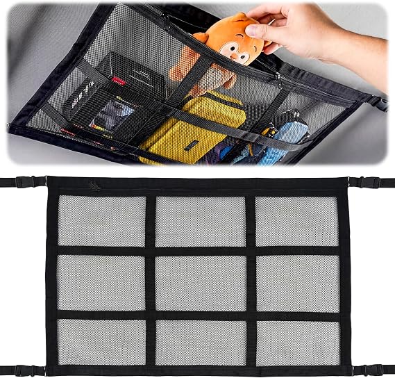 Cargo Net for Van, Double Layer Mesh Car Boot Organiser, Large Capacity Van Storage Solution, Foldable Car Roof Storage Net for Campervans & Lorries, Interior Camping Accessories (Black)