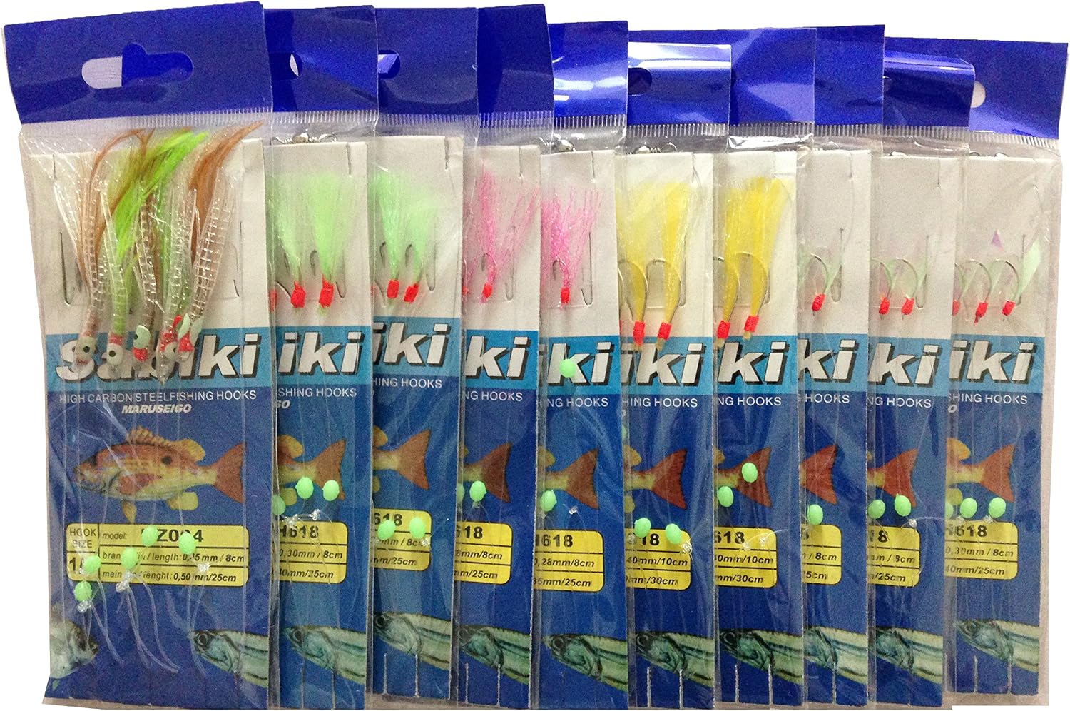 Assorted 10 Packs FreshwaterSaltwater Fishing Sabiki Bait Rigs Fish Skinfeather Hooks