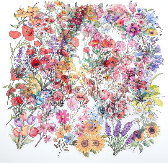 180Pcs Natural Flower Stickers for Scrapbooking, Self-Adhesive Transparent Flower Sticker, Floral Scrapbook Stickers for Journaling Scrapbooking Supplies Adult Card Making Letters DIY