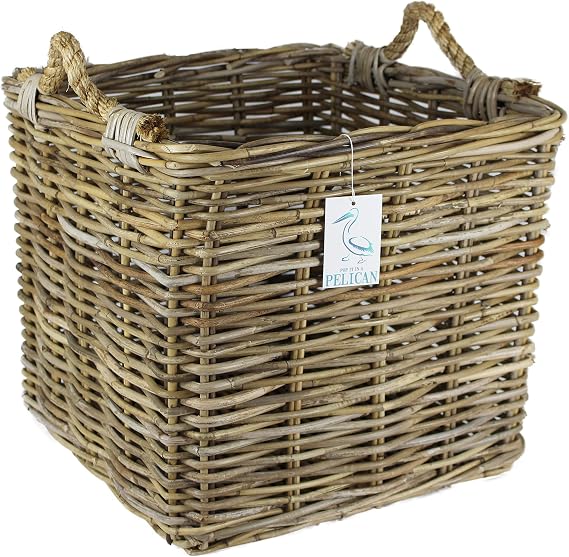 Rattan Log Kindling Baskets. In grey and natural wicker. Natural Storage Solution. Open storage box for wood, fireplaces. Home & Hearth (92 ltr, Natural Rope)