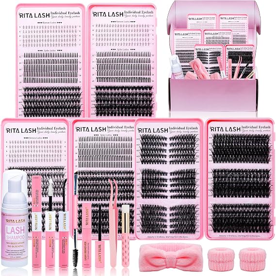 Cluster Lashes Kit Lash Clusters Kit 3 Boxes Cluster Lashes 1930Pcs Cluster Eyelash Extensions Wispy Eyelash Clusters with Lash Bond&Seal,Gift Packs for Beginners Bulk Pack(12 Counts Lash Kit-1)