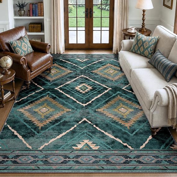 Rugs Living Room 150 x 210 cm, Washable Rug for Bedroom, Darkgreen