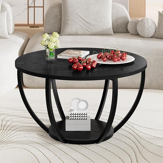 HOMERECOMMEND Round Coffee Table,Accent Center Table for Living Room,Black