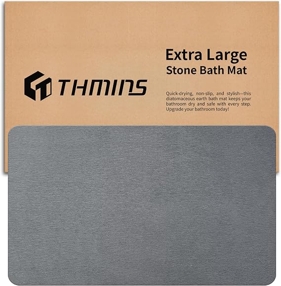 THMINS XXL Stone Bath Mat Diatomaceous Earth Shower Mat 80 x 50 cm Grey