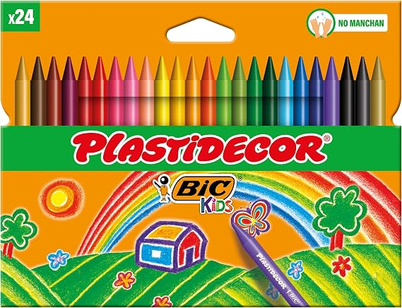 BIC Kids Coloured Waxes for Children, Optimal for School Supplies, Plastidecor, Assorted Vivid Colours, Ideal for Colouring, 24 Waxes