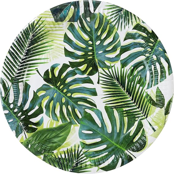 Talking Tables Tropical Fiesta Palm Tree Party Plates | Mexican Luau Hawaiian Cuban Havana, Paper Disposable, Green, Pack of 8, Dia 23cm, 9"
