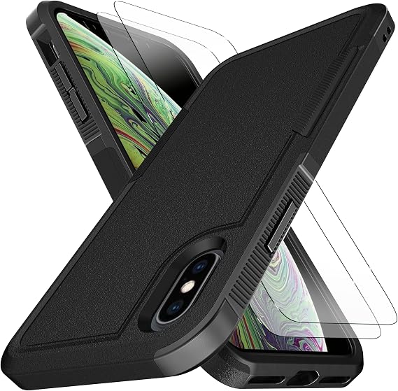 for iPhone XS Case,iPhone X Case, [10 FT Military Grade Drop Protection] [Non-Slip] [2 pcs TPE HD Screen Protector] Heavy Duty Full-Body Shockproof Case for iPhone XS/iPhone X 5.8“-Black