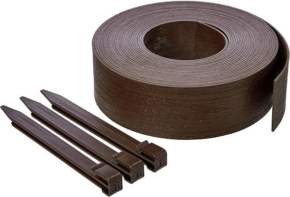 Amazon Basics Lawn Edging Coil Border with 10 Stakes, Landscape Garden Edging 8-cm/3-Inch x 12-m/40-Feet, for Lawns Raised Beds Pathways, Brown