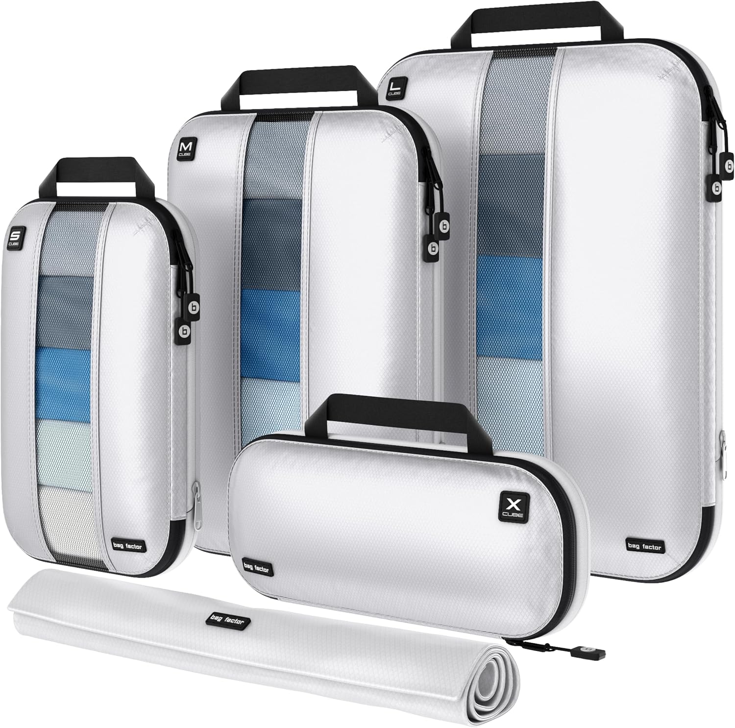 Premium Ultralight Compression Packing Cubes for Travel - Bag Factor Luggage Organizer Set White - 5 Set