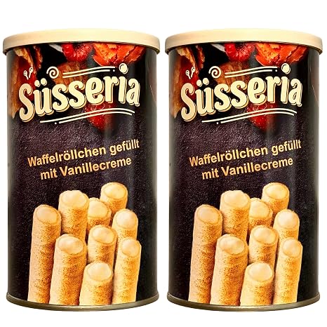 Vanilla Waffle Rolls 2 x 200 g Crispy Waffle Rolls with Vanilla Cream Sweet Snack for Coffee. Süsseria!!!