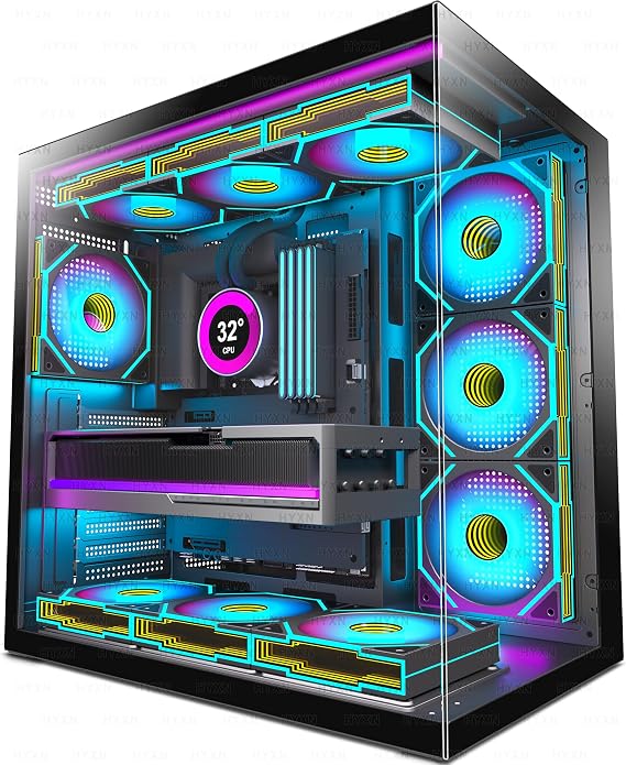 H1 ATX PC Case-Pre-Installed with 7 Infinity Mirror PWM ARGB Fans - Dual Cavity Mid-Tower PC Gaming Case - with Type-C 3.2-360mm Radiator Support (Black-M, H1)