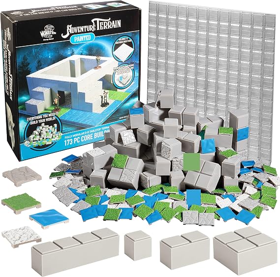 Monster Adventure Terrain - 173 Piece Paint Core Building Set with Baseplate - Fully Modular and Stackable 3D Tabletop World Builder Compatible with DND Dungeons Dragons Pathfinder, RPG
