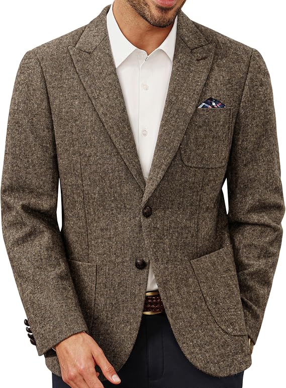 PJ PAUL JONES Men's 2 Button Tweed Wool British Blazer Regular Fit Business Suit Jacket Men