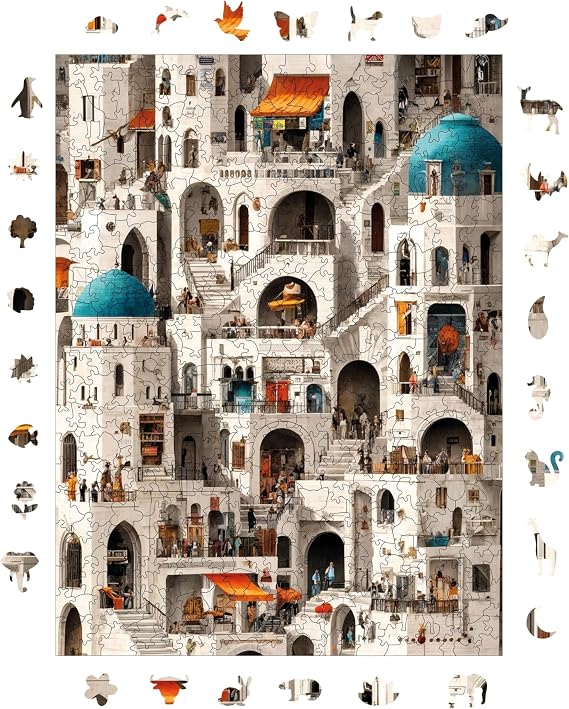Ahşap Puzzle Yetişkin - Labirent Evler - 450 Parça, 29 x 39 cm - Yapıştırıcı Folyo Dahil - Benzersiz Şekilli Parçalar & Özel Figürler - R1-21