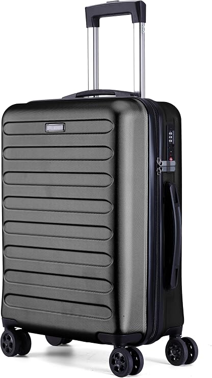 FLIEE Cabin Suitcase Hard Shell | Lightweight Suitcase | Telescopic Handle | TSA 3 Digit Combination Lock | 55x40x20cm cabin | Suitable for Ryanair, Easyjet, Jet 2 Paid Carry-ons | (BLACK, CABIN 20'')