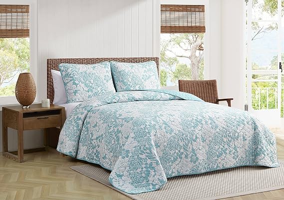 Tommy Bahama | Quilt Set-100, Lightweight & Breathable, Pre-Washed for Added Comfort, Cotton, Aqua, Queen
