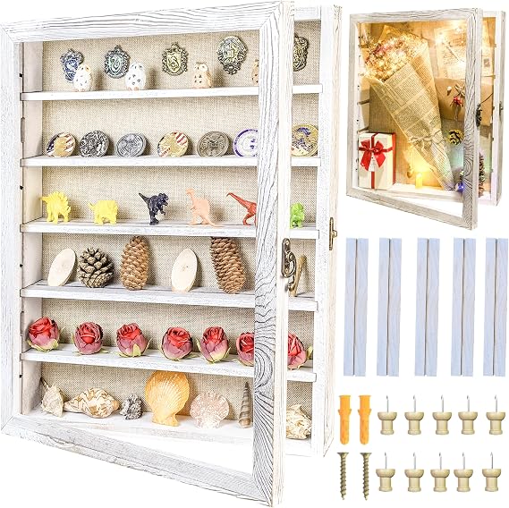White Shadow Box Frame 16x20 Deep Shadow Box with Shelves Pet Memorial Shadow Box Display Case with Linen Back for Flowers, Pictures, Medals, Coins, Pins Collection and More