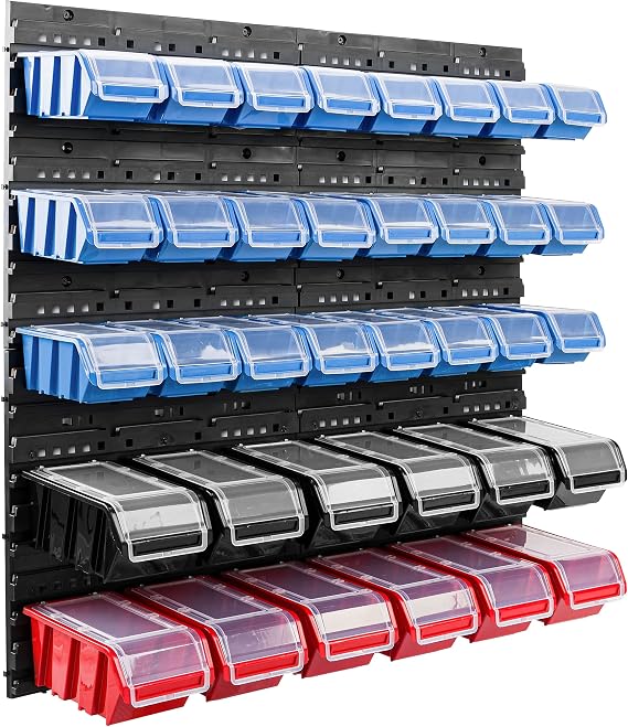 Box with Lid + Wall Shelf 80 x 80 cm Stacking Boxes Storage System Blue / Black / Red