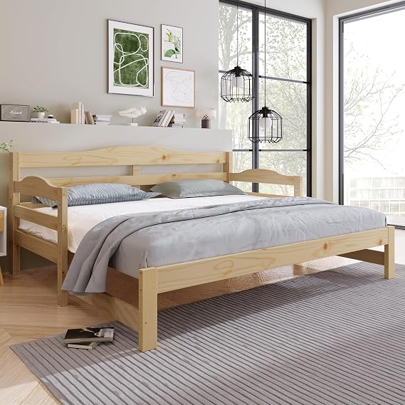 Daybed 3ft Single Bed Frame Cabin Bed Platform Base Guest Bed Frame Sofa Bed Pull out Trundle for Living Room Guest Room Fits for 90 * 190 cm Mattress, Natural