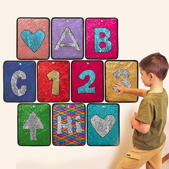 Odoxia 10 Sequin Fabric Mats Sequin Fabric Sensor Wall Reversible Sequin Fabrics Sensory Plates for Children Sequin Sensory Mats Flip Fabric Sensor Wall
