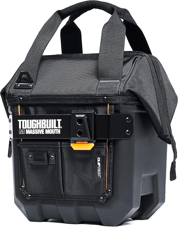ToughBuilt - Massive Mouth 12-Inch Tool Bag, Compact Wide-Opening Tool Bag with Hard Body Construction, Reinforced Handles, Shoulder Strap, and 25 Pockets