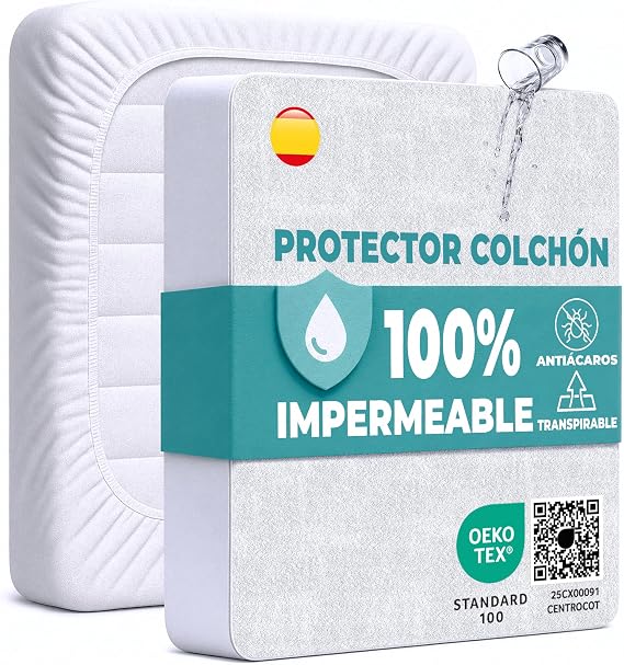 Mattress Protector 90 x 190 cm Waterproof Mattress Cover Fitted Sheet Waterproof Cotton and Microfibre Mattress Cover for Bed Breathable Cover Hypoallergenic Anti-Dust Mite Machine Washable