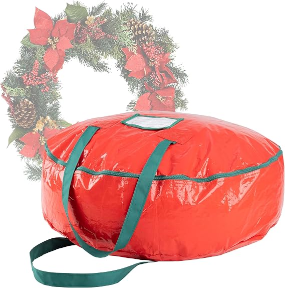 Elf Stor Premium Red Holiday Christmas Wreath Storage Bag For 60cm Inch Wreaths