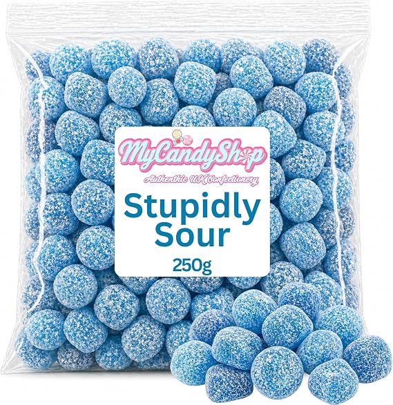 MyCandyShop Stupidly Sour Sweets 250g - Raspberry - World's Sourest Sweets -Intense Coating, British Made Boiled Sour Candy- Great For Extreme Challenges