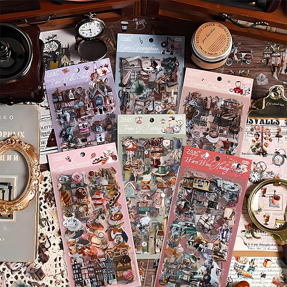563 Pieces/36 Sheets Vintage Scrapbooking Stickers Scrapbook Accessories Multicoloured PET Matt Indoor Sticker
