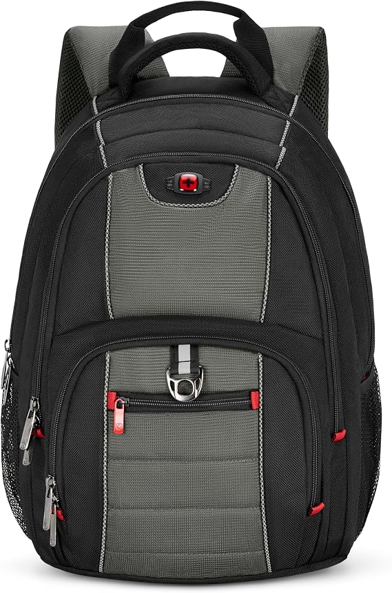 Wenger Pillar 600633, 16 Inch Laptop Backpack, Triple Protect Compartment with Case-Stabilizing Platform, 25 Litre Capacity, Work, School, Travel, Commuting, Black/Grey 25 x 38 x 48 cm