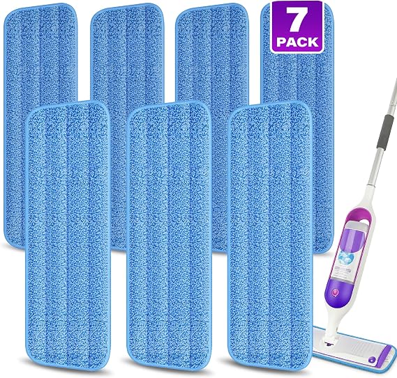 7 Pack Microfibre Mop Pads Washable for Spray Mops - Wet Dust Mop Pads