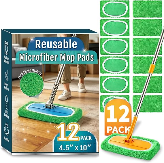 Swiffer Sweeper対応の再利用可能なマイクロファイバーモップパッド12個パック。