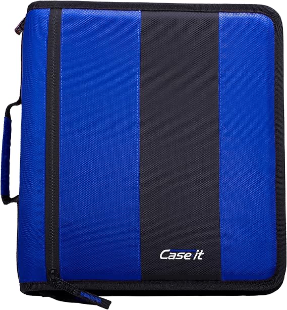 Case-It 3-Ring Zipper Binder, 2-Inch, Tabbed Dividers, 2-Pocket, Mighty Blue D-251-MBLU