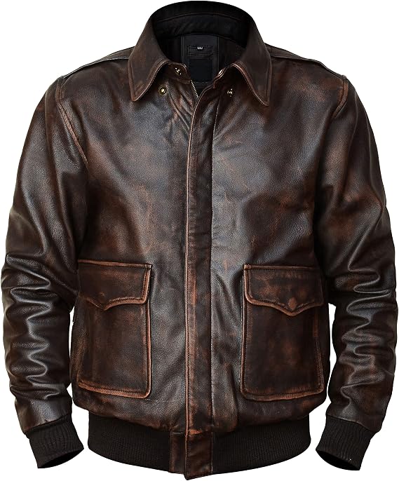 LP-FACON A-2 Aviator Jacket Men - Brown Leather Pilot Jacket - A-2 Air Force Jackets for Men - A2 Jacket