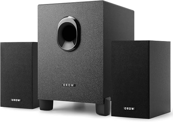 OROW PC Speaker for PC Stereo 2.1ch Subwoofer 16W Output USB Speaker Heavy Bass Smartphone TV Speaker Gaming Speaker 3.5mm 0.138 inch Input Compatible Wooden Black